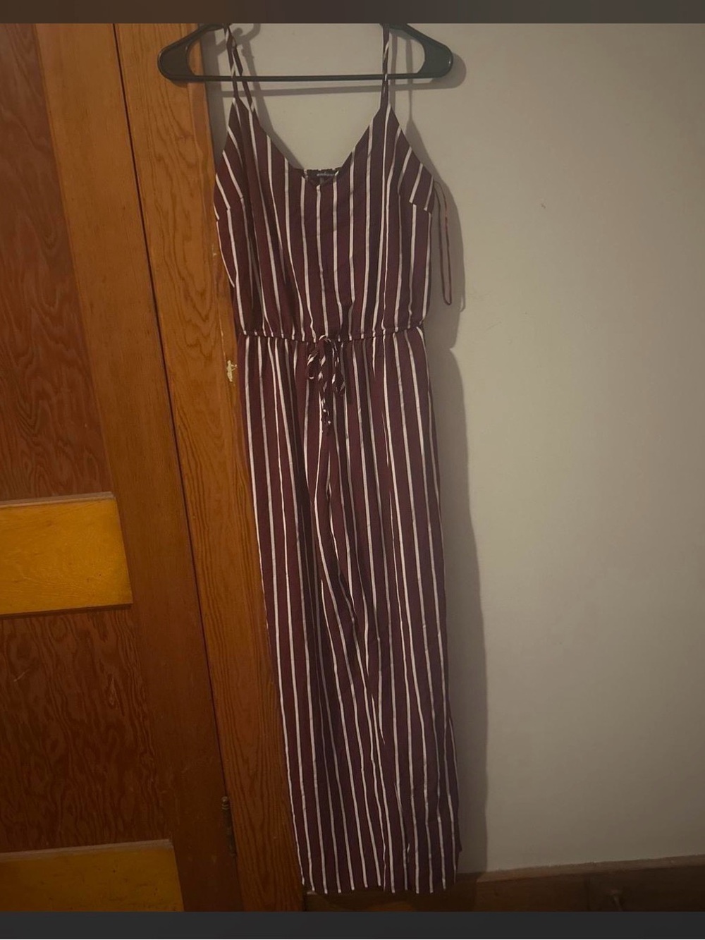 Ambiance Burgundy and White Striped Spaghetti Strap Maxi Dress
